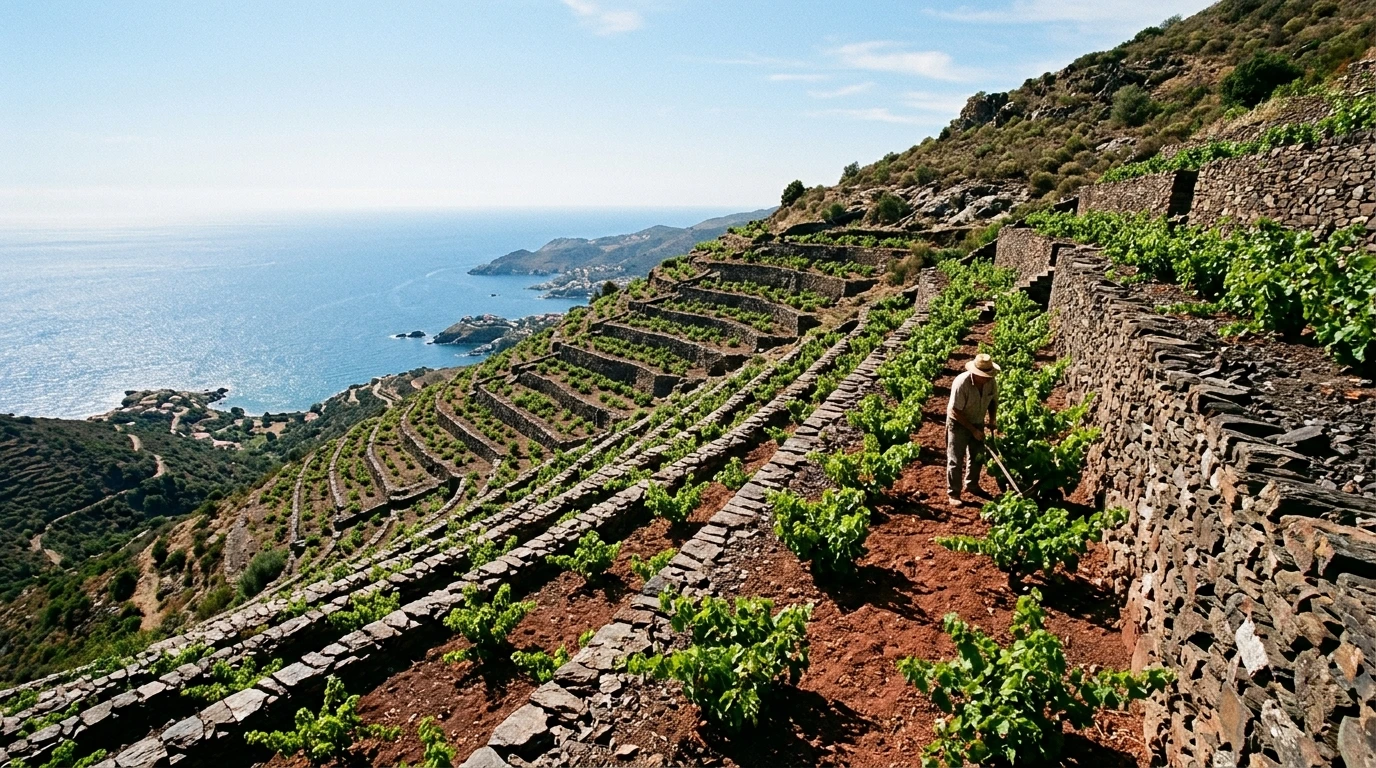Vignes en terrasses de schiste du Roussillon