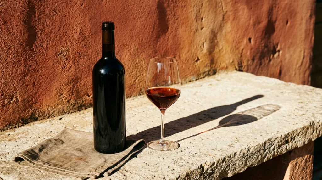 Bouteille et verre de vin catalan