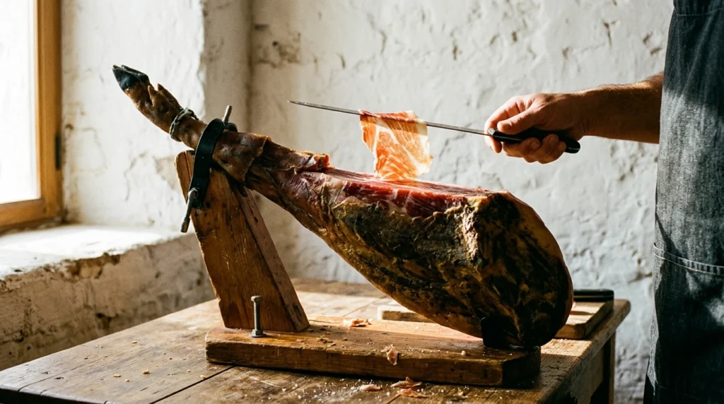 Jambon sec tranché au couteau long