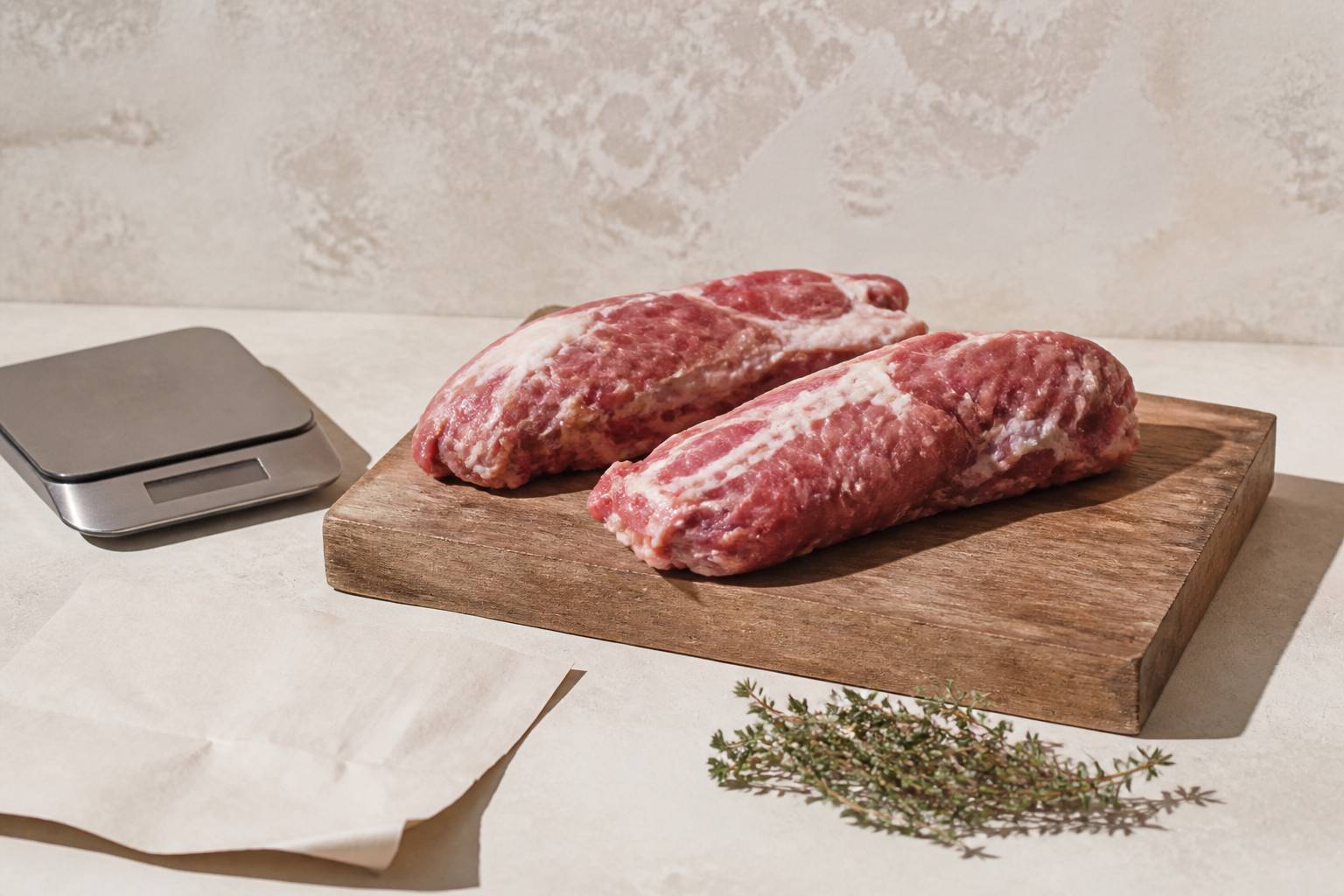 Deux pièces d'araignée de porc avec thym et balance