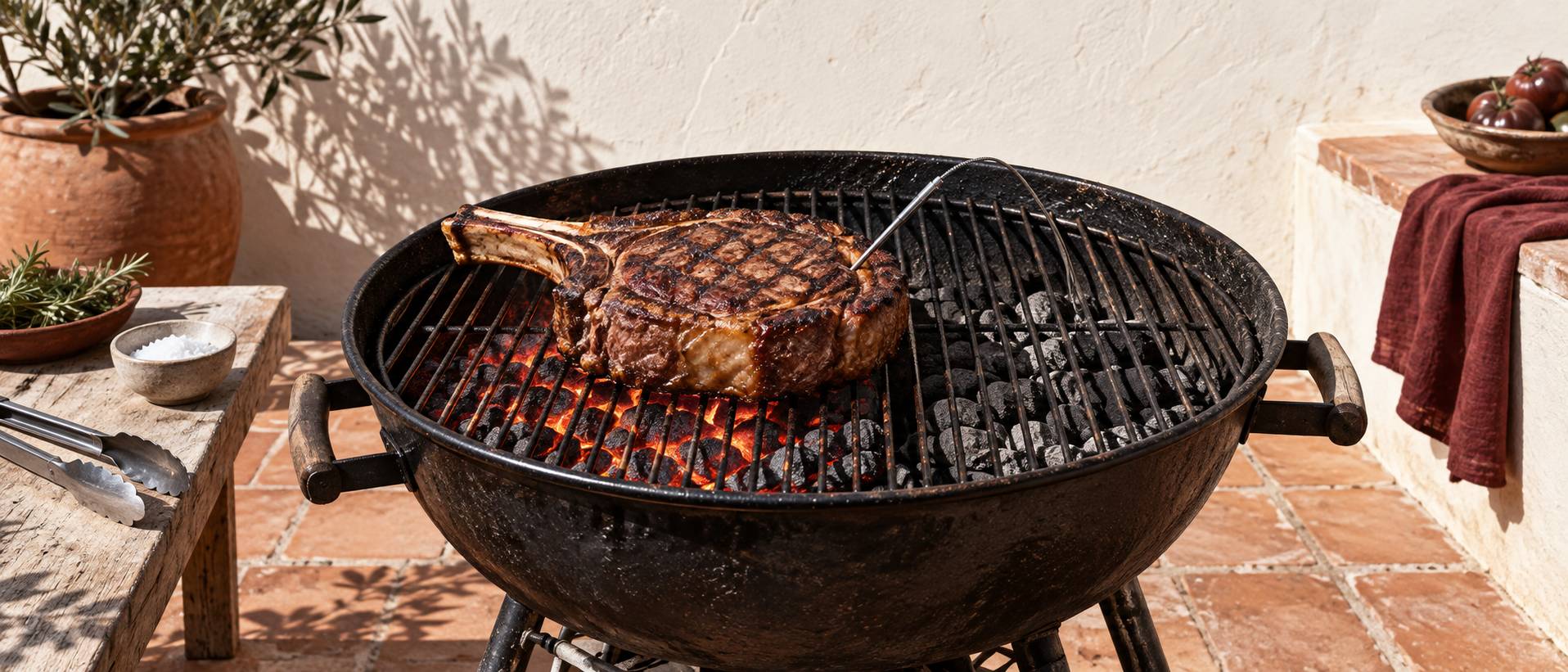 Illustration éditoriale du sujet : Côte de bœuf au barbecue : temps, braises et repos