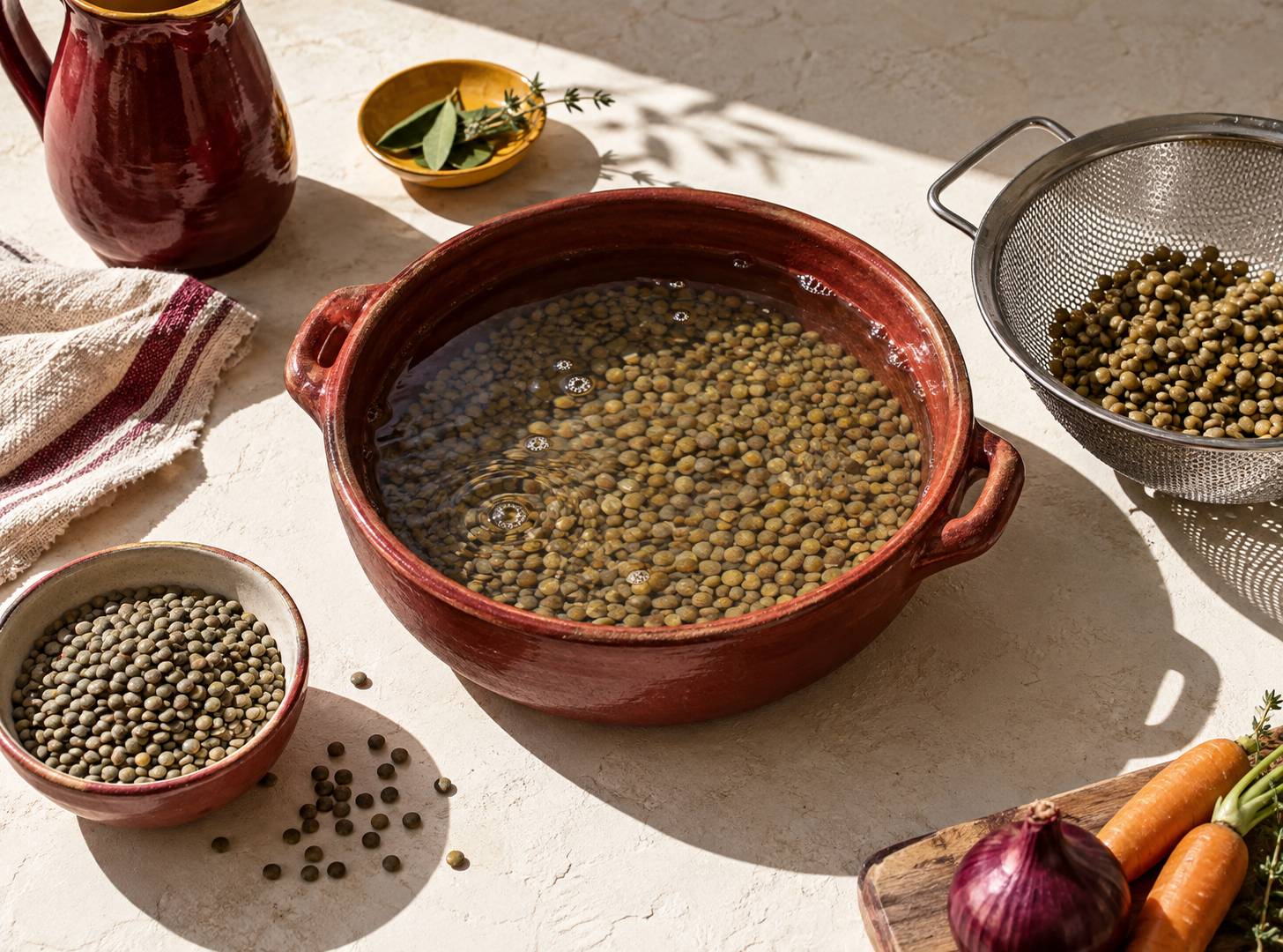 Illustration éditoriale du sujet : Cuisson lentilles : temps, eau et pourquoi saler à la fin