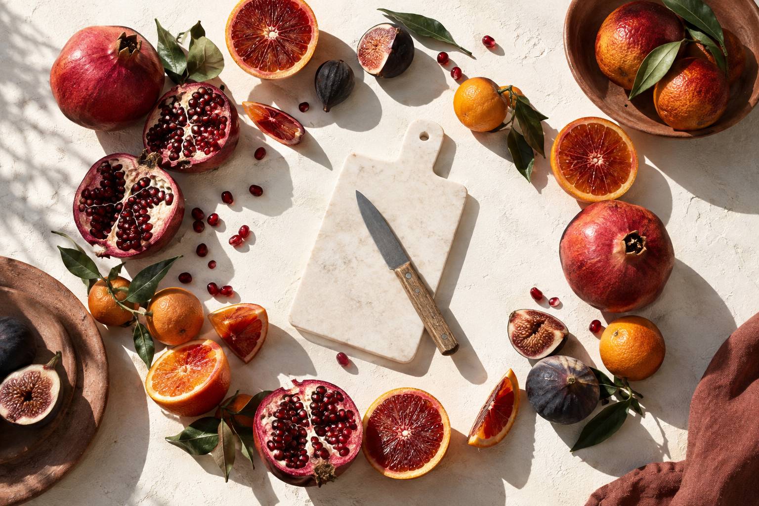 Assortiment de fruits frais coupes en couronne sur une planche