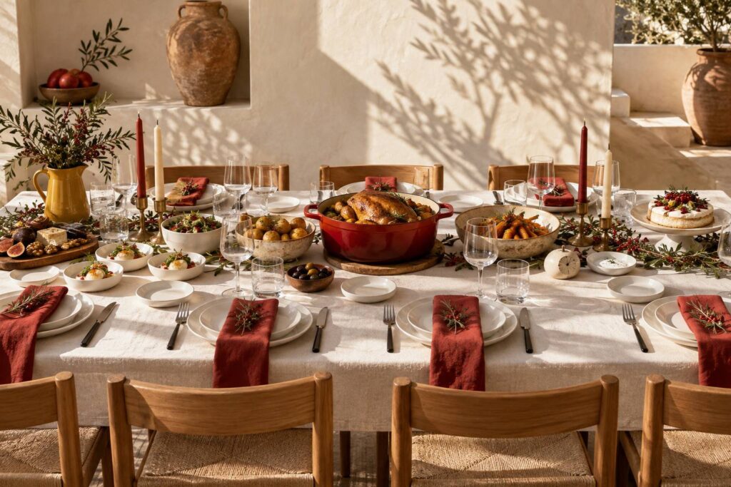 Illustration éditoriale du sujet : Repas de Noël chic et original : menu complet et timing