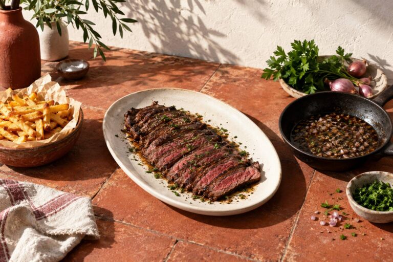 Bavette à l&rsquo;échalote : cuisson saignante et sauce réduite