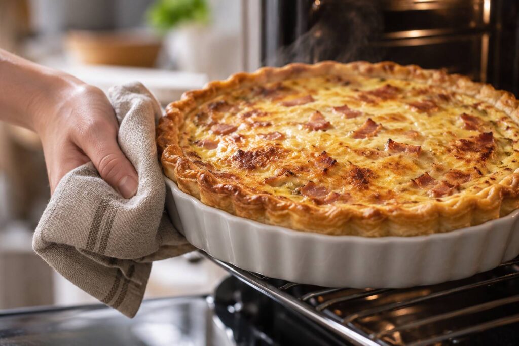 Plan de détail illustrant le sujet de l'article : Cuisson quiche lorraine : température, temps et fond sec